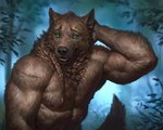 2023 abashed abs anthro areola artist_name barazoku biceps biped black_nose blue_eyes body_hair braided_hair brown_body brown_fur brown_nipples canid canine canis cheek_tuft chest_tuft clothed clothing digital_media_(artwork) embarrassed eyebrows facial_tuft forest fur green_eyes hair hand_behind_head head_tuft hi_res looking_at_viewer male mammal mane muscular muscular_anthro muscular_male mythological_canine mythological_creature mythology nipples nude open_mouth open_smile outside pecs plant samson_phoenix scar scratching_head smile solo tail tan_body tan_fur taran_fiddler teeth topless topless_anthro topless_male tree tuft vein veiny_muscles were werecanid werecanine werewolf whiskers wolf