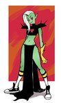 2017 alien alien_humanoid bottomwear breasts clothed clothing disney eyebrows female fingers footwear full-length_portrait gloves green_body green_skin hair handwear humanoid humanoid_pointy_ears izra long_hair lord_dominator midriff navel not_furry pink_sclera portrait shoes signature socks solo standing topwear wander_over_yonder white_hair