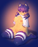 anthro breasts clothed clothing clothing_lift female genitals hands_behind_back legwear nipples pussy shirt shirt_lift solo stockings thick_thighs thigh_highs topwear wide_hips pink_kutal23 animal_crossing nintendo ankha_(animal_crossing) felid mammal hi_res