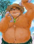 anthro beach belly blush brown_body brown_fur clothing eyewear fur glasses hat headgear headwear male moobs navel one_eye_closed outside overweight overweight_anthro overweight_male seaside solo straw_hat swimwear towel wink buta5kawa hamuga86 lifewonders tokyo_afterschool_summoners volos_(tas) bear mammal 2019 hi_res