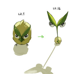 2_toes ahoge ambiguous_gender angry beak biped bipedal_feral black_eyes cursed_image directional_arrow duo evolution eyebrows feet feral fur gameplay_mechanics green_beak green_body green_fur hair high-angle_view humor leaf level_number looking_at_viewer shadow side_by_side simple_background toes what zoom_out groundbird21 game_freak nintendo pokemon pokemon_winds_and_waves avian bird browt generation_10_pokemon pokemon_(species) 2026 colored digital_drawing_(artwork) digital_media_(artwork) full-length_portrait hi_res korean_description portrait shaded