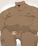 0119_muu 2024 anthro balls bear belly big_belly black_nose brown_body censored digital_media_(artwork) genitals hi_res kemono male mammal moobs musk navel nipples overweight overweight_male penis simple_background small_penis solo