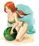 bikini breasts cleavage clothed clothing female freckles ginger hair kneeling navel red_hair solo swimwear tight_clothing two-piece_swimsuit spidercandy dota valve leviathan_the_tidehunter lyralei_the_windranger human mammal