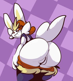anthro anus bent_over big_butt blue_body blue_fur bottomwear bottomwear_down butt checkered checkered_background close-up clothed clothing female fur genitals grin hair mooning pants pants_down partially_clothed pattern_background presenting presenting_hindquarters pseudo_clothing pseudo_clothing_down rear_view red_body red_bottomwear red_clothing red_fur red_hair red_pants red_sclera red_vulva simple_background smile solo thick_thighs vulva white_body white_eyes white_fur yellow_body yellow_fur yellow_inner_ear thefablednekos nintendo pokemon olga_(thefablednekos) cinderace generation_8_pokemon lagomorph mammal pokemon_(species) 2022 absurd_res dated digital_media_(artwork) hi_res
