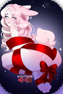 anthro bdsm blue_eyes blush body_blush bondage bound butt butt_blush facial_piercing female freckled_face freckled_legs freckled_shoulders freckled_thighs freckles fur hair legs_tied long_hair looking_at_viewer looking_back looking_back_at_viewer nose_piercing open_mouth open_smile paws piercing pink_hair raised_tail rear_view red_ribbon ribbon_bondage ribbon_only ribbons simple_background smile smiling_at_viewer solo tail white_body white_fur white_hair markyanv_(artist) lagomorph leporid mammal rabbit 2025 colored digital_drawing_(artwork) digital_media_(artwork) hi_res shaded