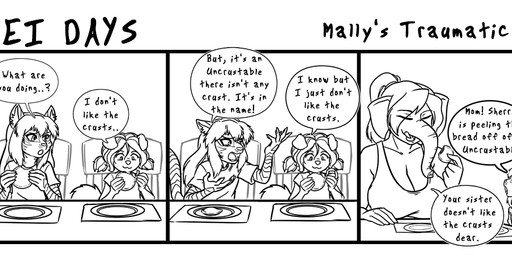 anthro dialogue female floppy_ears food group holding_food holding_object peanut_butter_and_jelly_sandwich sandwich_(food) text trio ellie_cooper mally_(malyficus) sherri_mayim canid canine canis domestic_dog elephant elephantid mammal proboscidean comic english_text monochrome daughter_(lore) mother_(lore) mother_and_child_(lore) mother_and_daughter_(lore) parent_(lore) parent_and_child_(lore) parent_and_daughter_(lore) sibling_(lore) sister_(lore) sisters_(lore)