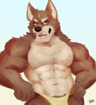 abs anthro biceps clothing countershading fur male muscular muscular_anthro muscular_male pecs solo k3mo_no lagoon_lounge yuujirou_urushi canid canine canis mammal wolf 2019 absurd_res hi_res