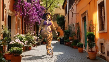 ambiguous_gender anthro bikini clothing crush duo female female/ambiguous micro swimwear thick_thighs two-piece_swimsuit unknown_artist felid lion mammal pantherine blender_(artwork) digital_media_(artwork)