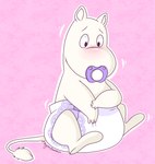 ageplay anthro blush clean_diaper clothed clothing diaper diaper_only digital_media_(artwork) heyitsjaq hi_res infantilism looking_down male mammal moomin moomintroll object_in_mouth pacifier pacifier_in_mouth roleplay simple_background sitting solo tail the_moomins topless wearing_diaper white_body