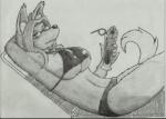 anthro beverage bikini breasts clothing female food kemono looking_at_viewer solo swimwear two-piece_swimsuit shadowlugia2009_(artist) cyberconnect2 little_tail_bronx solatorobo merveille_million canid canine caninu canis domestic_dog mammal hi_res monochrome