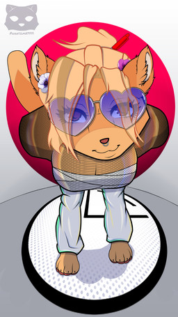 4_toes accessory anthro barefoot breasts claws clothed clothing eyewear facial_piercing feet female foreshortening fur glasses hair hair_accessory nose_piercing nose_ring pawpads paws perspective piercing pink_pawpads ring_piercing septum_piercing septum_ring simple_background simple_coloring smile solo stylized toes translucent translucent_clothing translucent_hair phantomx999 hensa_(waitress) felid feline mammal 9:16 digital_media_(artwork) hi_res shaded watermark