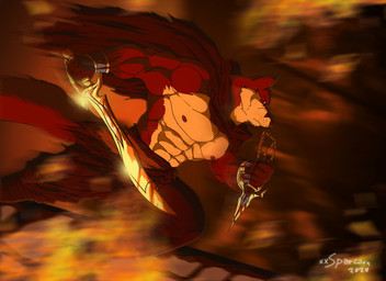 5_fingers abs anthro armor black_nose bottomwear bracers clothed clothing dagger fingers fur holding_dagger holding_melee_weapon holding_object holding_sword holding_weapon humanoid_hands male melee_weapon multicolored_body multicolored_fur muscular muscular_anthro muscular_male navel nipples pants pecs red_body red_fur scarf solo sword topless topless_anthro topless_male torn_scarf two_tone_body two_tone_fur warrior weapon white_body white_fur xxsparcoxx teofacio_larna canid canine fox mammal 2020 digital_media_(artwork) signature