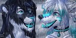 anthro blue_eyes bridge_piercing duo ear_piercing ear_ring facial_piercing female female/female fur furgonomics furry-specific_piercing hair muzzle_piercing nose_piercing piercing raining ring_piercing wet wet_body wet_fur foxinajacket artica_sparkle natsumi_oni canid canine felid mammal prehistoric_species saber-toothed_tiger smilodon_fatalis 2:1 2_frame_animation animated short_playtime herm_(lore)