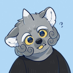anthro black_clothing black_nose black_topwear blep blue_background clothed clothing dipstick_horn eyebrows front_view fur glistening glistening_eyes grey_body grey_fur grey_horn horn inner_ear_fluff looking_at_viewer male multicolored_horn simple_background solo tongue tongue_out topwear tuft unsigned white_eyebrows white_horn white_inner_ear_fluff yellow_tongue asnnonaka asian_mythology east_asian_mythology japanese_mythology mythology ryuusei canid canine foo_dog komainu mammal yokai 1:1 bust_portrait icon portrait