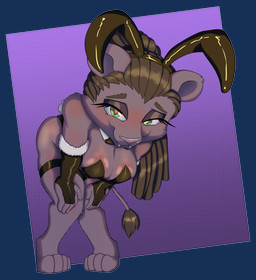 anthro armwear aroused bedroom_eyes bent_over big_breasts big_butt breasts bunny_costume butt clothing costume dreadlocks elbow_gloves eyeshadow fake_ears fangs female fingerless_gloves front_view fur gloves gradient_background handwear heart_eyes heart_symbol looking_at_viewer low-angle_view makeup narrowed_eyes paws purple_body purple_fur seductive simple_background solo teeth thick_thighs claydust karin_(turkojar) felid lion mammal pantherine 2024 absurd_res alpha_channel hi_res