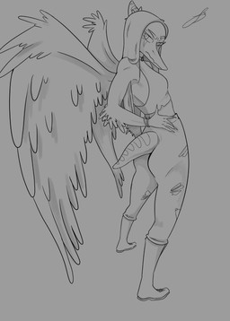 angry annoyed anthro bone_frill boots bottomwear bracelet breasts claws clothed clothed_anthro clothed_female clothing collar crop_top elbow_feathers feathered_wings feathers female finger_claws fingers footwear frill_(anatomy) frown glare glaring_at_viewer grey_background hair head_turned humanoid_hands jewelry knee_boots knee_highs legwear long_hair looking_at_viewer looking_back markings medium_breasts non-mammal_breasts pants rear_view shirt shoes short_tail simple_background solo spiked_collar spikes standing striped_markings stripes tail three-quarter_view topwear torn_bottomwear torn_clothing torn_pants wings bass1l1ssc0 goodbye_volcano_high ko_op_(game_developer) fang_(gvh) prehistoric_species pterosaur reptile scalie full-length_portrait greyscale hi_res monochrome portrait signature