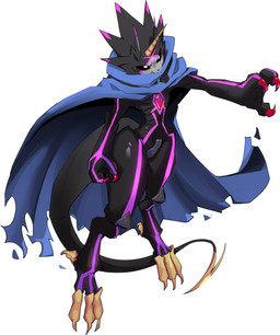 anthro belt black_body black_sclera blue_cape blue_clothing cape claws clothing feet horn male simple_background solo tail talons toes weapon_tail white_background psibunny bandai_namco digimon digimon_ghost_game digimon_(species) gulusgammamon absurd_res hi_res