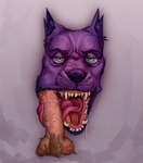 anthro black_nose bodily_fluids dripping fellatio genitals green_eyes humanoid_genitalia humanoid_penis licking long_tongue male open_mouth oral penile penis purple_body saliva saliva_drip saliva_on_penis saliva_string sex teeth teeth_showing tongue tongue_out tonguejob sovierdas canid canine mammal absurd_res hi_res