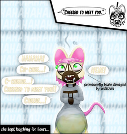 anthro asylum bodily_fluids brain_damage clothed clothing diaper diaper_under_clothing drooling ear_piercing ear_ring female genital_fluids green_eyes hair insane intelligence_loss laugh leaking_diaper muzzle_(object) padded_room piercing pink_hair restraints ring_piercing saliva solo speech_bubble straitjacket text unclean_diaper urine used_diaper wearing_diaper wet_diaper padlockedpadding mammal mouse murid murine rodent english_text