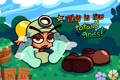 2_toes armless armor ascot blonde_hair blush bodily_fluids brown_clothing brown_footwear brown_shoes clothed clothed_female clothed_feral clothing detailed_background dialogue disgust embarrassed eyebrows fangs feet female female_feral fence feral foot_fetish foot_focus footwear frown green_clothing green_hat green_headwear hair half-closed_eyes hat headgear headlight headwear helmet hill looking_at_viewer multicolored_clothing multicolored_footwear multicolored_socks narrowed_eyes noseless open_frown open_mouth orange_eyes outside ponytail red_ascot sharp_teeth shoes shoes_removed sitting smelly smelly_feet snaggle_tooth socks soles solo steam sweat talking_to_viewer tan_body tan_skin teeth thick_eyebrows toes topwear two_tone_clothing two_tone_footwear two_tone_socks smokey_the_menish mario_bros nintendo paper_mario paper_mario:_the_thousand_year_door goombella goomba waddling_head 3:2 hi_res
