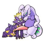 all_fours amped_toxtricity animal_genitalia animal_penis anthro belly big_belly big_penis big_tail duo generation_6_pokemon generation_8_pokemon genitals goodra hand_on_head huge_penis kneeling looking_at_another looking_at_genitalia looking_at_penis male male/male nintendo nova_nsfw penis pokemon pokemon_(species) slightly_chubby smile tail teasing tongue tongue_out toxtricity