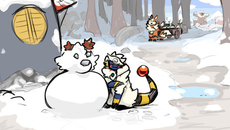 blush building chest_tuft day duo eyes_closed feral house looking_at_another male outside snow snowman standing tail thick_tail tuft raster_dreams nintendo pokemon arlean_(raster_dreams) lumens_(raster_dreams) arcanine generation_1_pokemon generation_2_pokemon mareep pokemon_(species) 2025 digital_drawing_(artwork) digital_media_(artwork) hi_res
