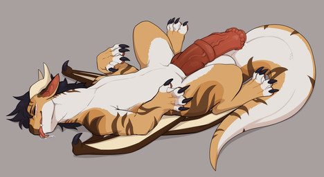 animal_genitalia animal_penis balls big_balls big_butt big_penis black_claws black_hair black_mane blush bodily_fluids brown_stripes butt claws countershading digitigrade dripping equine_genitalia equine_penis erection eyes_closed feral folded_wings genital_fluids genitals hair horn huge_butt huge_penis hybrid_genitalia hybrid_penis knot knotted_equine_penis knotted_penis lying male mane medial_ring on_back penis precum precum_drip quadruped red_penis saliva simple_background sleeping solo stripes tail tan_body teeth tongue tongue_out vein veiny_penis white_balls white_body white_countershading wings 6my mythology rhystraios_(scoobertmcdoobert) dragon mythological_creature mythological_scalie scalie hi_res