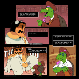 anthro balls beard clothing duo elderly_male embarrassed_naked_male extreme_size_difference facial_hair food for_a_head fruit genitals male male/male nervous penis plant pubes pumpkin pumpkin_head size_difference text thick_penis undressing peskygoober gerson gerson_boom_(deltarune) darkner monster object_head reptile scalie turtle 1:1 comic english_text hi_res url