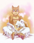 anthro blush clothed clothing feet hindpaw looking_at_viewer male partially_clothed paws solo tail koi_(artist) canid canine canis domestic_dog mammal 4:5