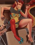 ambiguous_gender anthro areola biohazard_tattoo blue_areola blue_body blue_countershading blue_markings blue_nipples blue_tongue blue_vulva bottomwear breasts chair claws clothing countershade_face countershade_feet countershade_neck countershade_scales countershade_tail countershade_torso countershading duo feet female fur furniture genitals gloves growth hair handwear hip_tattoo horn ineffective_clothing markings mid_transformation motion_lines navel nipples non-mammal_hair non-mammal_navel non-mammal_nipples non-mammal_pussy on_chair red_body red_fur red_hair red_scales scale_growth scales scaly_tail shadow sharp_teeth sitting sitting_on_chair smile snout solo_focus spread_legs spreading tail tattoo tattoo_parlor tattoo_shop tattooing teeth tongue topwear torn_bottomwear torn_clothing torn_topwear ventral_scales vulva whiskers yellow_body yellow_countershading yellow_eyes yellow_scales angrboda mythology jestrab dragon eastern_dragon human mammal mythological_creature mythological_scalie scalie 2023 colored hi_res shaded trans_(lore) trans_woman_(lore)