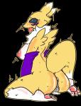 absurd_res after_sex ahegao alpha_channel anthro badassbaal bandai_namco black_sclera bodily_fluids breasts butt canid canine cum cum_in_pussy cum_inside digimon digimon_(species) female genital_fluids genitals hi_res looking_pleasured mammal pussy renamon simple_background solo