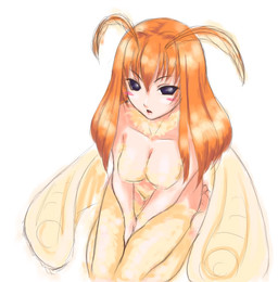 antennae_(anatomy) female hair insect_wings monster_girl_(genre) nude orange_hair simple_background sitting solo white_background wings unknown_artist animal_humanoid arthropod arthropod_humanoid humanoid insect insect_humanoid lepidopteran lepidopteran_humanoid moth moth_humanoid