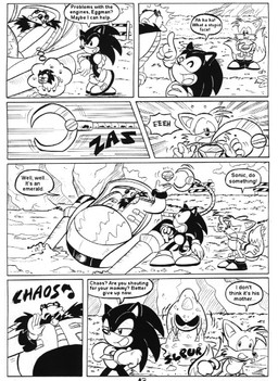 anthro biped chaos_emerald dialogue gem mocking musical_note musical_symbol sound_effects speech_bubble speedlines surprised symbol text water ayamepso sega sonic_adventure sonic_the_hedgehog_(series) chaos_(sonic) dr._eggman miles_prower sonic_the_hedgehog canid canine elemental_creature eulipotyphlan fox hedgehog human humanoid mammal water_creature black_and_white comic digital_drawing_(artwork) digital_media_(artwork) english_text hatching_(art) line_art monochrome shaded