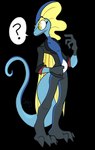 ambiguous_gender anthro belly belly_overhang clothed clothing femboy looking_away male partially_clothed slim small_waist solo standing tall toony yellow_eyes cirkus nintendo pokemon agent_pierce chameleon generation_8_pokemon inteleon lizard pokemon_(species) reptile scalie alpha_channel hi_res