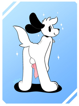 abstract_background anatomically_correct anatomically_correct_genitalia anatomically_correct_penis animal_genitalia animal_penis anthro balls bent_over big_butt black_ears black_eyes black_nose blue_background border butt canine_genitalia canine_penis collar collar_only collar_tag erection feet floppy_ears fur genitals hair hindpaw knot knotted_penis looking_at_viewer looking_back male male_anthro nude nude_anthro nude_male paws penis pink_penis presenting presenting_hindquarters raised_tail rear_view simple_background smile solo sparkles spreading tail text white_balls white_body white_border white_fur white_tail conditional_dnp solnaux coca_(cocadope) canid canine canis domestic_dog mammal 2026 3:4 aliasing artist_name digital_drawing_(artwork) digital_media_(artwork) full-length_portrait hi_res portrait