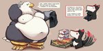 anthro belly big_belly clothing dialogue duo holding_clothing holding_jacket holding_object holding_topwear huge_belly hyper hyper_belly jacket male morbidly_obese nude obese overweight simple_background speech_bubble tan_background text topwear gritzoz animal_crossing nintendo apollo_(animal_crossing) gritzy_(gritzoz) accipitrid accipitriform avian bald_eagle bird eagle sea_eagle 2021 2:1 absurd_res comic english_text hi_res