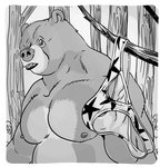 anthro belly clothing male moobs nipples outside overweight overweight_anthro overweight_male solo underwear furronika bear_dad_(furronika) bear mammal 2020 monochrome