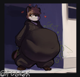 :3 abdominal_bulge anthro anthro_pred belly big_belly biped black_border black_clothing black_nose black_onesie bloated bodily_noises border brown_body brown_fur brown_hair chest_tuft closed_smile clothed clothed_anthro clothed_male clothing corner curved_text digestion digestion_noises digitigrade drawstring ears_up eyebrows facial_markings front_view fully_inside fur glorsh green_heart green_text hair half-closed_eyes head_markings heart_reaction heart_symbol hearts_around_belly hearts_around_head hood_down hooded_onesie huge_belly light long_sleeves looking_aside male male_anthro male_pred markings mask_(marking) motion_lines mouth_closed multicolored_body multicolored_fur narrowed_eyes navel_outline one_eye_closed onesie oversized_clothing red_heart ring_(marking) ringed_tail rumbling_stomach same_size_vore shadow shortened_sound_effect sleeves_past_wrists smile smirk soft_vore sound_effect_variant sound_effects squean standing striped_markings striped_tail stripes tail tail_markings tan_eyebrows text tuft twitter_handle unseen_prey vore vowelless vowelless_sound_effect white_body white_drawstring white_fur window wink wrinkles_in_clothes tcsrjx unnamed_raccoon_(tcsrjx) mammal procyonid raccoon 2025 digital_media_(artwork) digital_painting_(artwork) english_description full-length_portrait hi_res lighting painting_(artwork) portrait signature