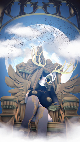 antlers big_breasts blonde_hair breasts fantasy female hair horn solo tall wings yellow_eyes ludexus hasbro my_little_pony darkend_woods_(ludexus) fan_character deer deity equid equine hybrid mammal 3d_(artwork) 4k 9:16 absurd_res digital_media_(artwork) hi_res