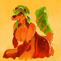 backwards_baseball_cap backwards_cap backwards_hat baseball_cap big_breasts breasts brown_body clothing female green_hair green_tail green_tongue hair hat headgear headwear legless mid_transformation multicolored_body natural_breasts orange_body slime solo tail tongue transformation nelsonngap dani_(bouncykauda) felid goo_creature hybrid mammal pantherine prehistoric_species saber-toothed_tiger tiger 1:1 2025 hi_res