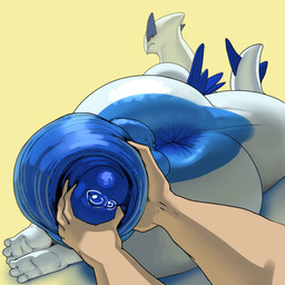 ambiguous_gender anthro anus balls big_anus big_balls big_butt big_penis blue_body blue_penis blush bodily_fluids butt duo embarrassed feet first_person_view foreskin genital_fluids genital_focus genitals human_pov hyper looking_back male male/ambiguous penis penis_focus penis_grab pov_hands precum solo_focus white_body splashyu nintendo pokemon generation_2_pokemon human legendary_pokemon lugia mammal pokemon_(species) 1:1 2023 absurd_res hi_res