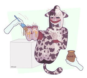 anthro arms_tied bound brush butt clothing embarrassed feet food foot_fetish foot_focus gag honey_(food) legs_tied male panties pawpads paws solo tickling tickling_feet underwear kikoepi felid feline mammal serval absurd_res hi_res