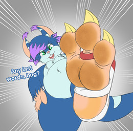 3_toes ambiguous_gender anthro barefoot belly blue_body claws clothing dirty dirty_feet feet fluffy fluffy_chest foot_fetish foot_focus footwear fur fur_markings green_eyes grin grinding grinning_at_viewer lighter_belly looking_at_viewer markings micro motion_lines paws simple_background smelly smelly_feet smile smiling_at_viewer soles solo spread_toes stirrup_legwear stomping teeth_showing thick_thighs toe_claws toes tongue wrinkled_feet wrinkles lunamuenster wildstar luna_muenster_(fursona) chua mammal rodent absurd_res hi_res