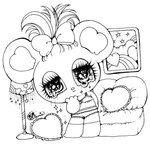 accessory anthro big_ears bodily_fluids bow_ribbon camisole chibi clothing eyelashes female footwear glistening glistening_eyes hair_accessory hair_bow hair_ribbon heart_symbol kemono lamp panties pillow ribbons round_ears socks solo sparkles sparkling_eyes tears underwear yurie_sekiya mammal mouse murid murine rodent 2010 monochrome