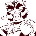 anthro eyes_closed fur heart_symbol male open_mouth open_smile smile solo striped_body striped_fur stripes mamaito morenatsu torahiko_(morenatsu) felid mammal pantherine tiger 1:1 2016 black_and_white low_res monochrome