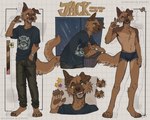 anthro athletic athletic_anthro athletic_male biped boxers_(clothing) boxers_only brown_body brown_fur clothed clothing floppy_ears fur male solo text topless underwear underwear_only yellow_eyes starliro canid canine canis domestic_dog mammal 2024 english_text hi_res model_sheet