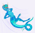 anthro blue_body female flat_chested forked_tongue genitals horn long_tail lying nude on_back pussy solo stripes tail tongue tongue_out foxymcloxy atari primal_rage vertigo_(primal_rage) reptile scalie 2020 full-length_portrait hi_res portrait