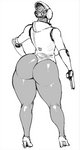 big_breasts big_butt biped breasts butt clothed clothing female footwear gun hand_on_hip high_heels holding_gun holding_object holding_ranged_weapon holding_weapon leotard machine not_furry ranged_weapon rear_view shoes simple_background solo standing thick_thighs weapon white_background wide_hips synecdoche haydee_(game) haydee humanoid robot robot_humanoid 2016 full-length_portrait greyscale hi_res monochrome portrait