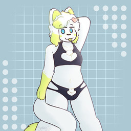 ambiguous_gender anthro bikini clothing solo swimwear tongue tongue_out two-piece_swimsuit spatey threadfin(foxibit) domestic_cat felid feline felis mammal hi_res nonbinary_(lore)