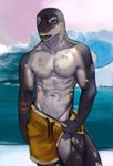 anthro arctic clothing clothing_pull fur grey_body grey_fur ice looking_at_viewer male muscular muscular_anthro muscular_male scar shirtless_anthro shirtless_male snow solo swimming_trunks swimwear tail x_scar marmoratus leopard_seal mammal marine pinniped seal 2025 hi_res